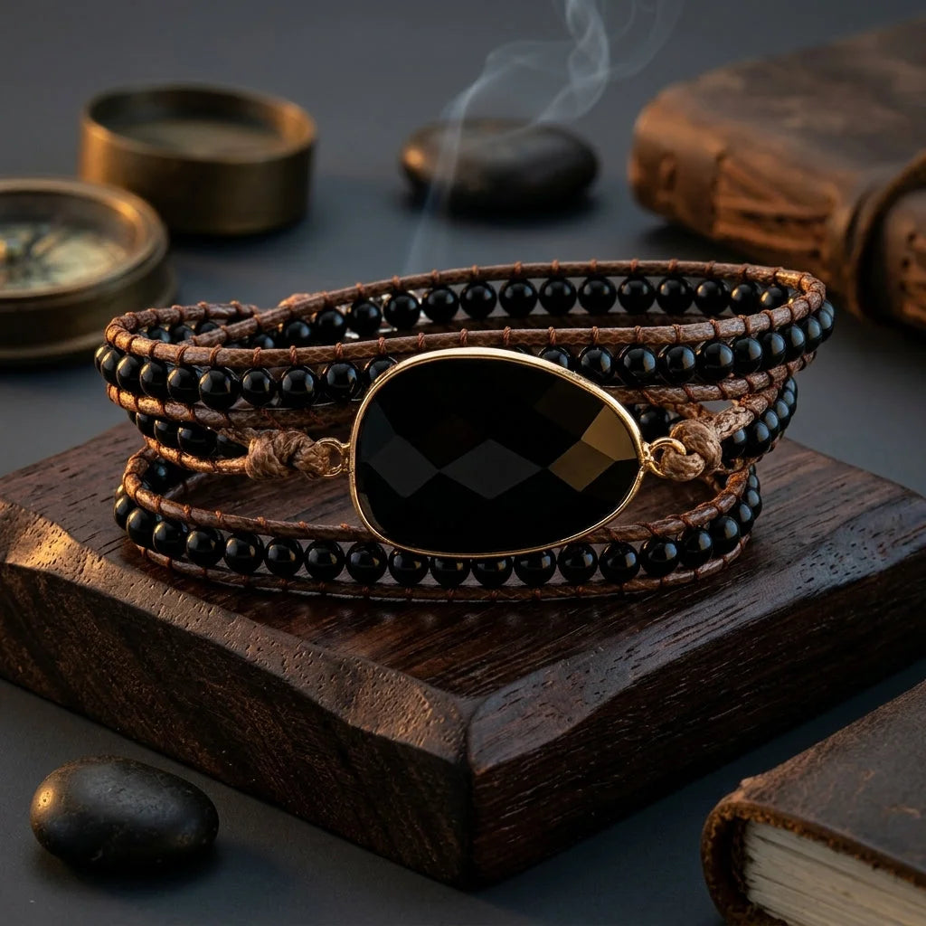 Natural Stone Hand Wrap Bracelet With Gem Charm