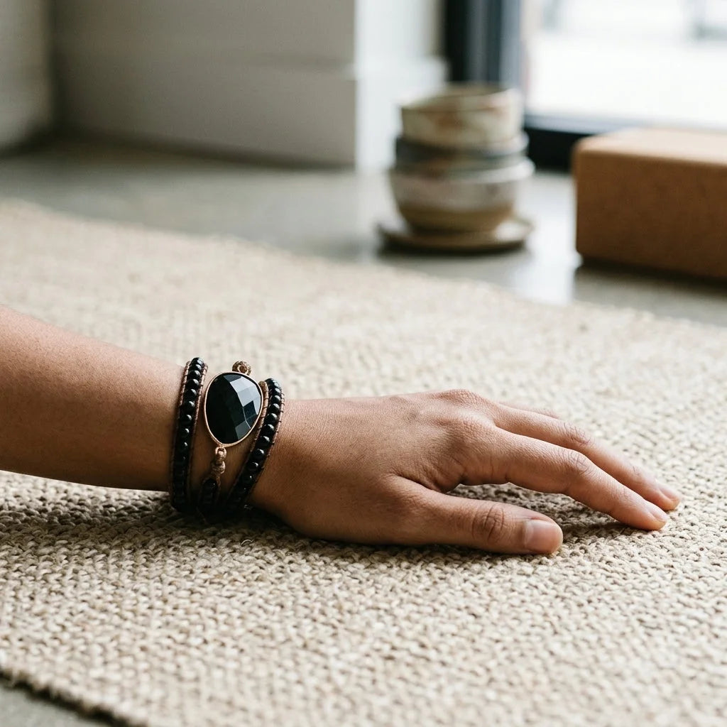 Natural Stone Hand Wrap Bracelet With Gem Charm