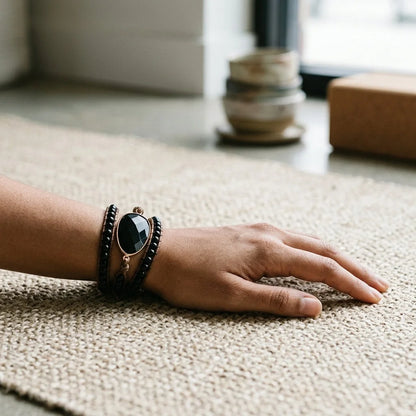 Natural Stone Hand Wrap Bracelet With Gem Charm