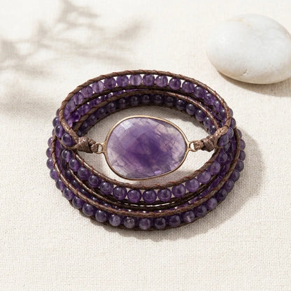 Natural Stone Hand Wrap Bracelet With Gem Charm