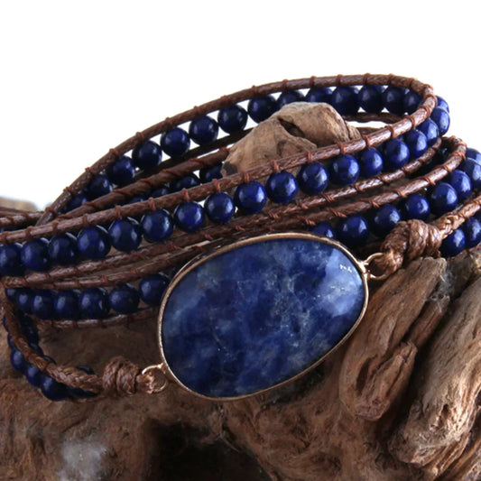 Natural Stone Hand Wrap Bracelet With Gem Charm - Style