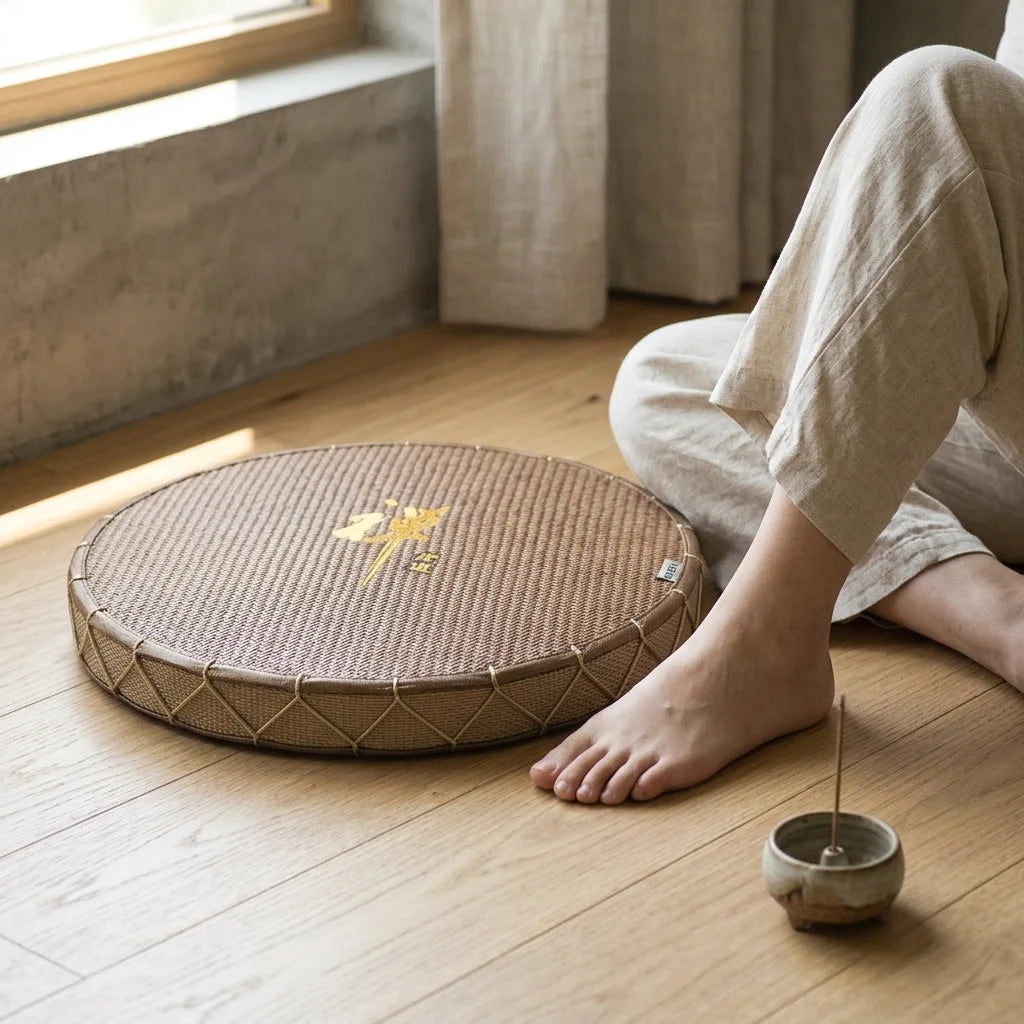 Natural Straw Floor Poufs For Sitting Comfortably - Brown