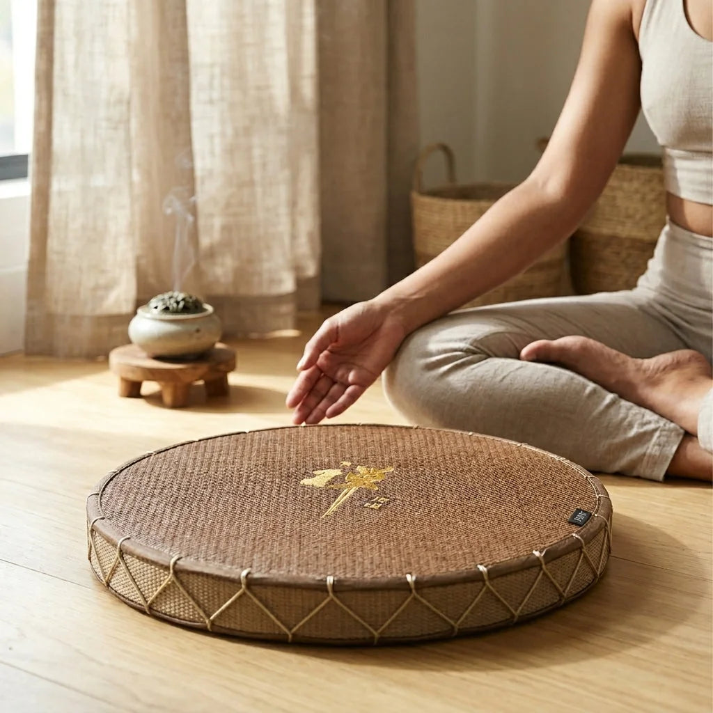 Natural Straw Floor Poufs For Sitting Comfortably - Brown