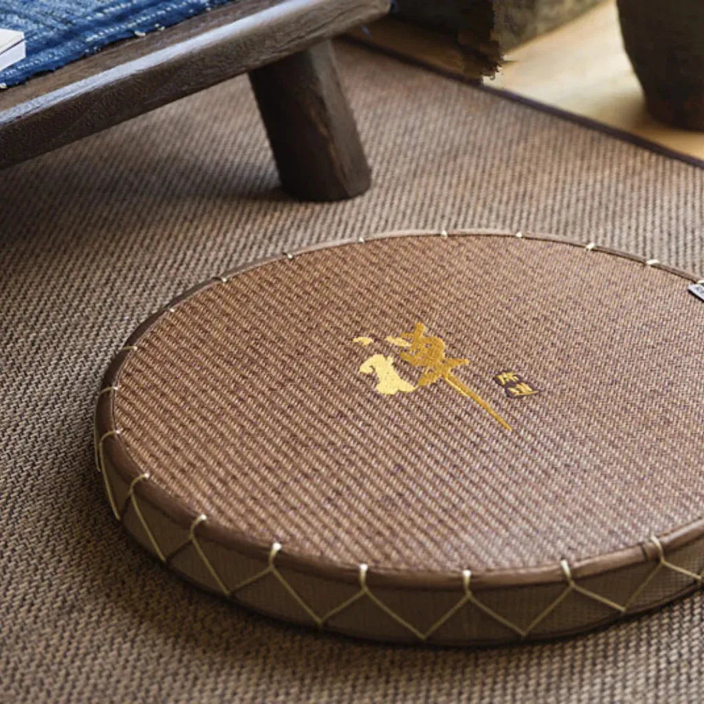 Natural Straw Floor Poufs For Sitting Comfortably - Brown