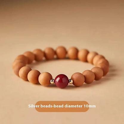 Natural Wooden Bead Bracelet For Women - Cinnabar Spacer Beads 10mm
