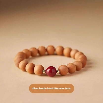Natural Wooden Bead Bracelet For Women - Cinnabar Spacer Beads 8mm