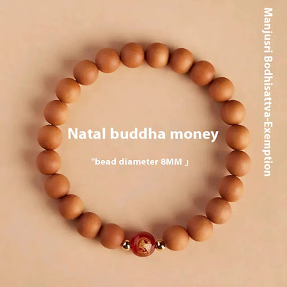 Natural Wooden Bead Bracelet For Women - Rabbit Peach 8mm
