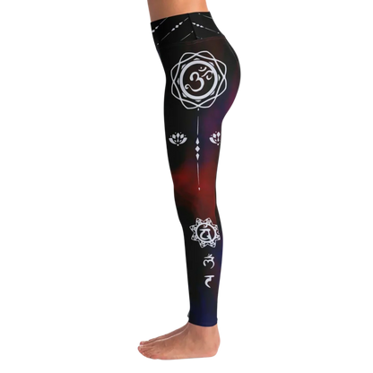 Navy Blue Yoga Leggings With Om Tie-Dye Print