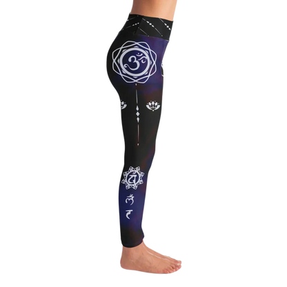Navy Blue Yoga Leggings With Om Tie-Dye Print