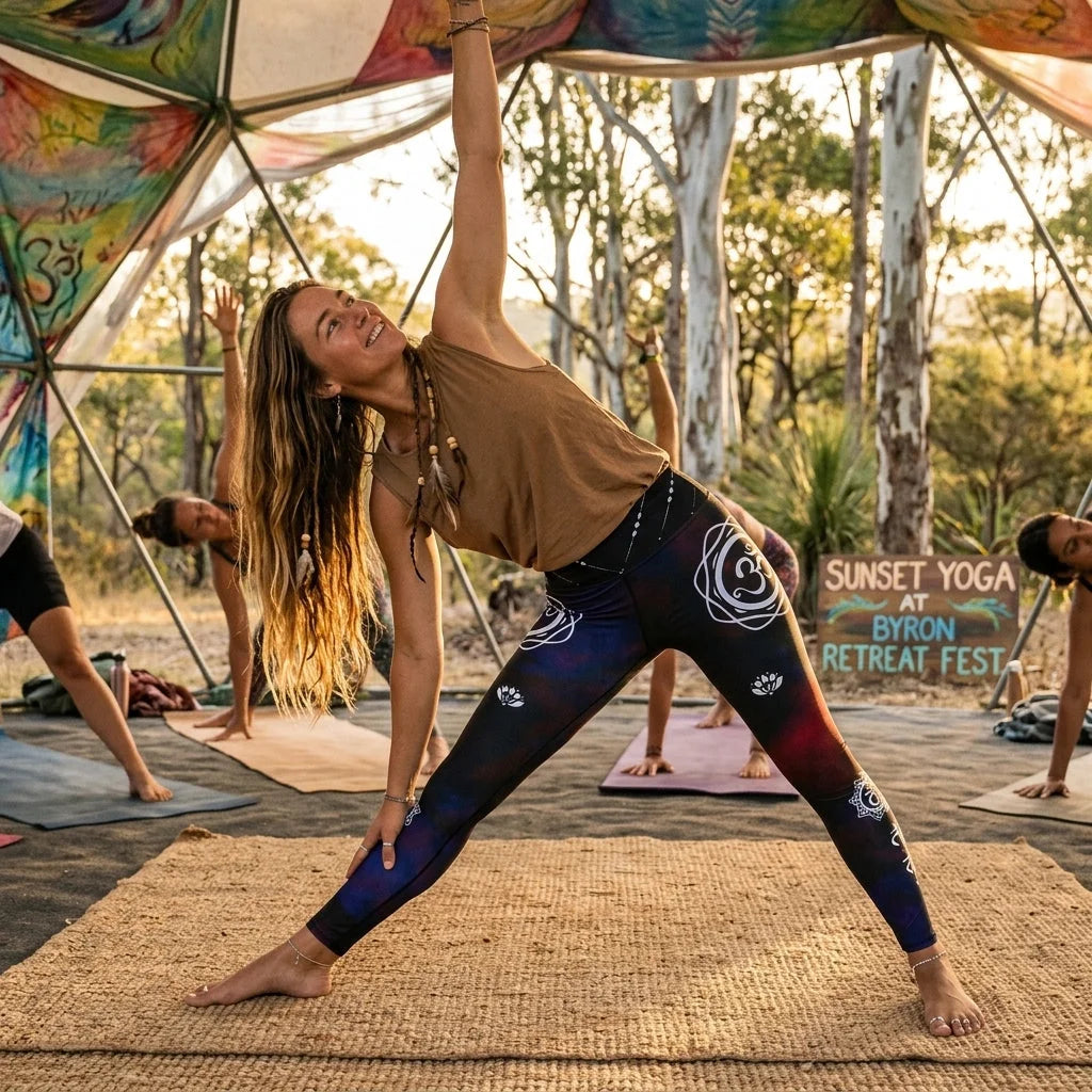 Navy Blue Yoga Leggings With Om Tie-Dye Print