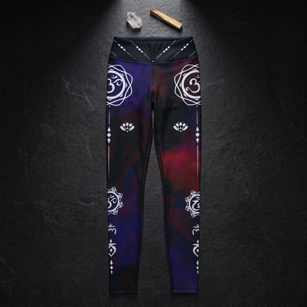 Navy Blue Yoga Leggings With Om Tie-Dye Print
