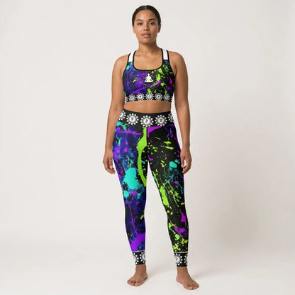 Neon Splash Yoga Pants Bra Set For Women