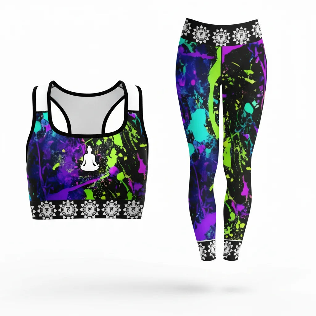 Neon Splash Yoga Pants Bra Set For Women