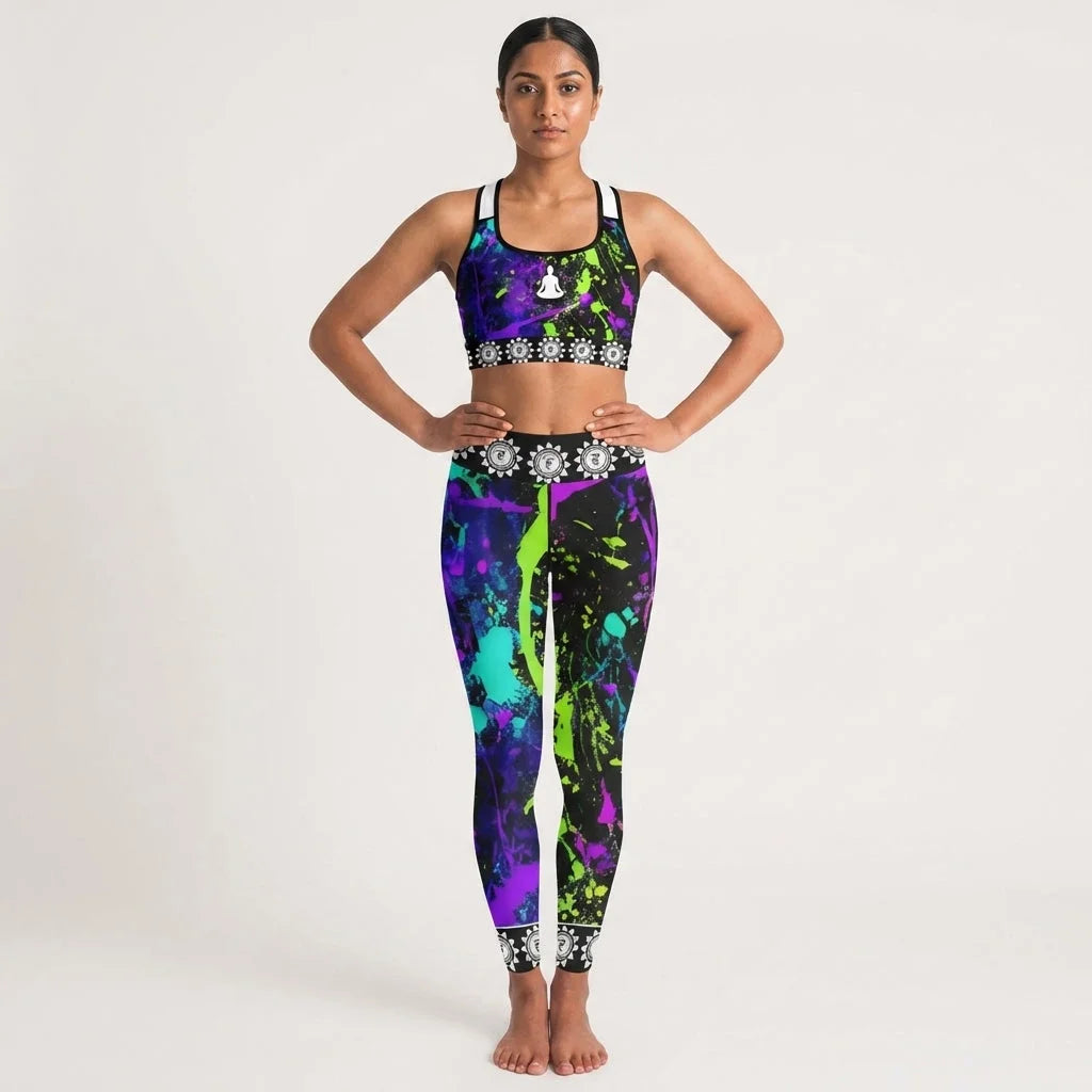Neon Splash Yoga Pants Bra Set For Women