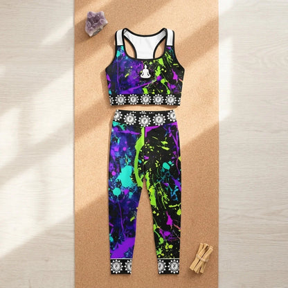 Neon Splash Yoga Pants Bra Set For Women
