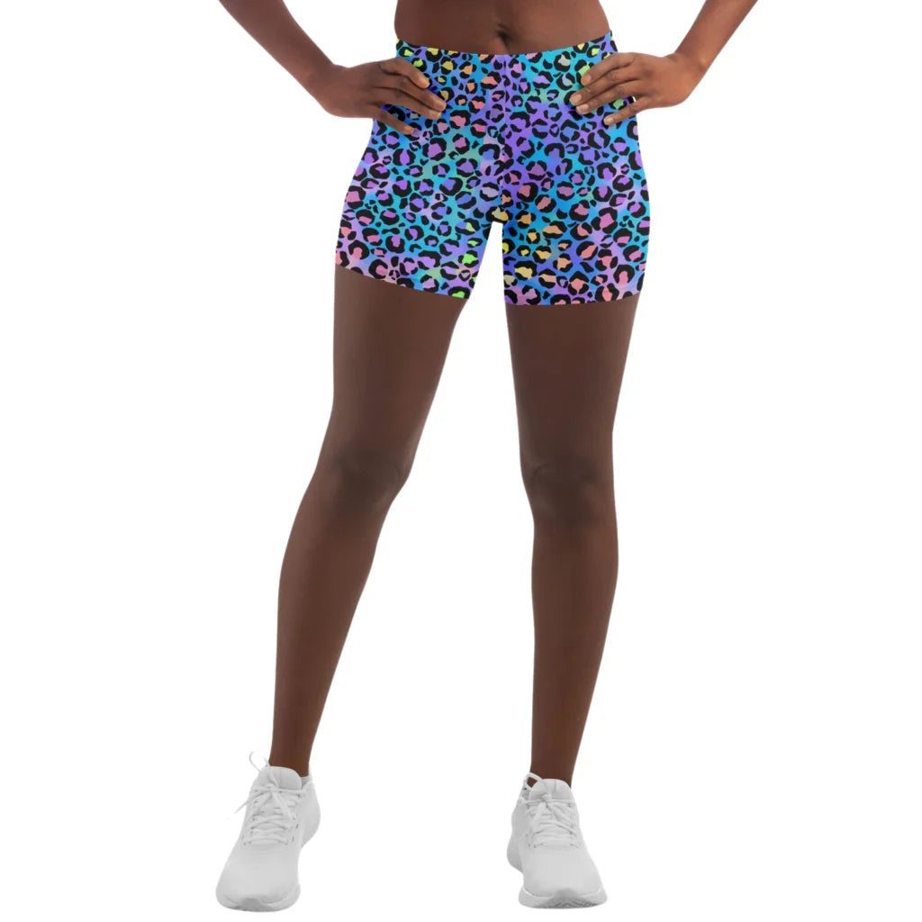 Neon Yoga Shorts With Vibrant Leopard Print Energy