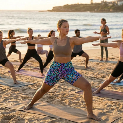 Neon Yoga Shorts With Vibrant Leopard Print Energy
