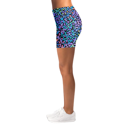 Neon Yoga Shorts With Vibrant Leopard Print Energy