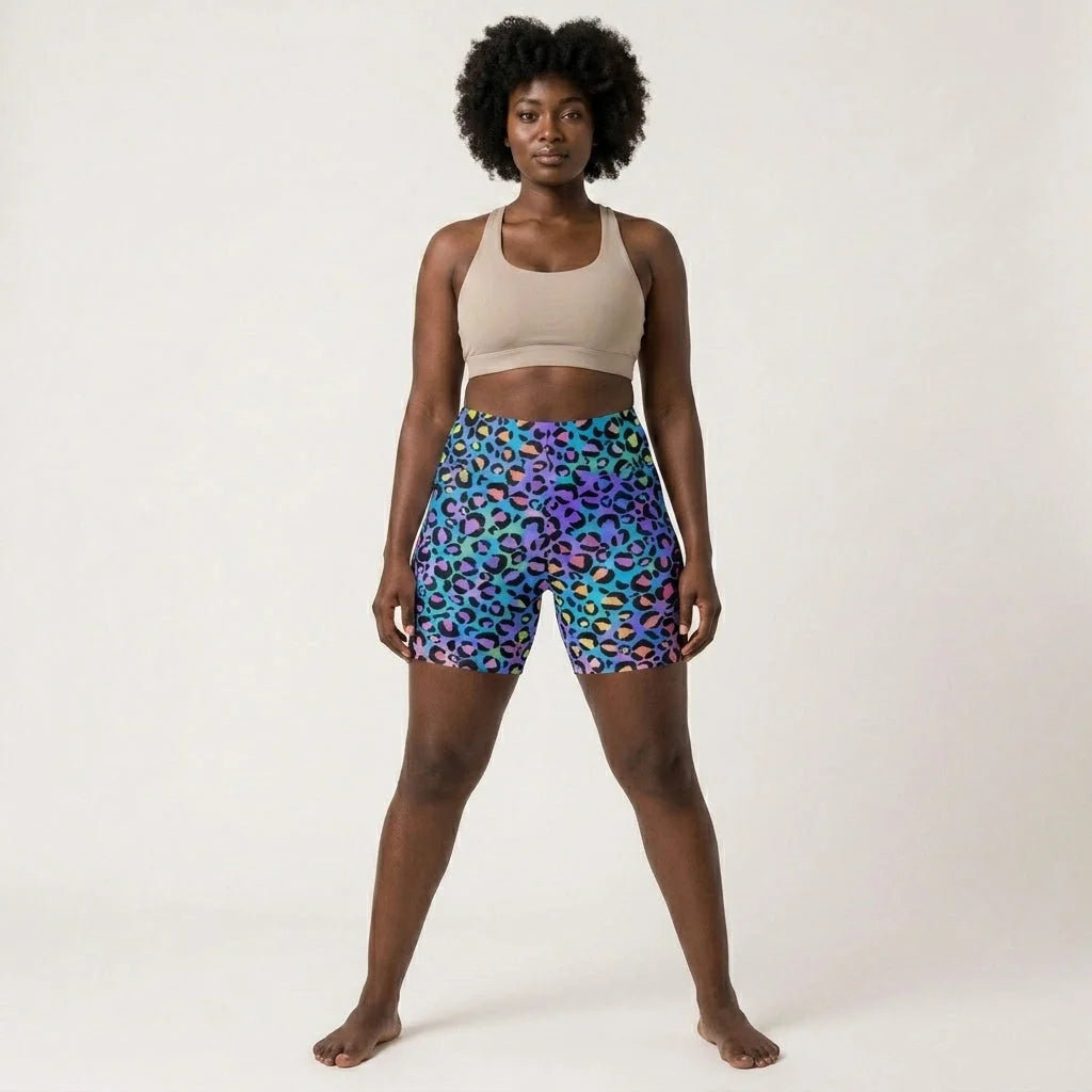 Neon Yoga Shorts With Vibrant Leopard Print Energy