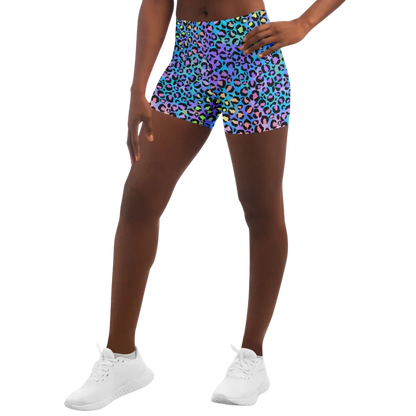 Neon Yoga Shorts With Vibrant Leopard Print Energy - XS