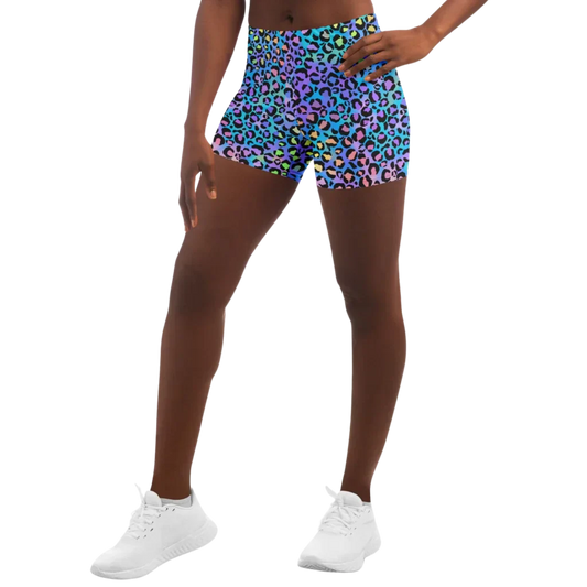 Neon Yoga Shorts With Vibrant Leopard Print Energy - XS