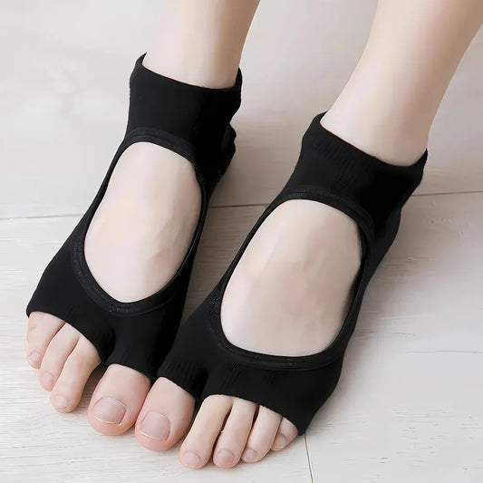 Open Toe Cute Yoga Socks With Anti Slip Grip - Black / one size