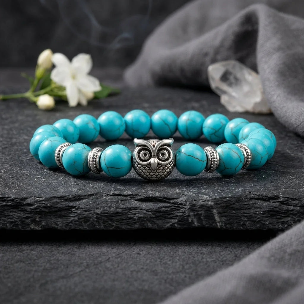 Owl Charm Beads Bracelets With Natural Stones