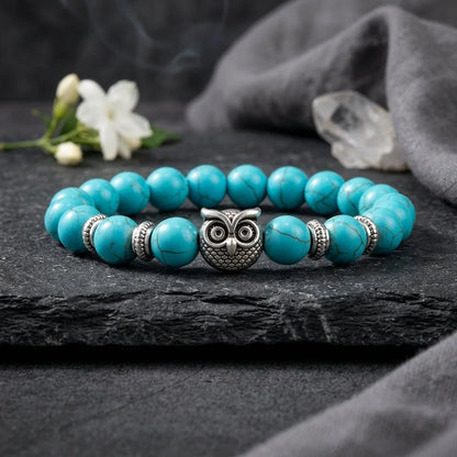 Owl Charm Beads Bracelets With Natural Stones