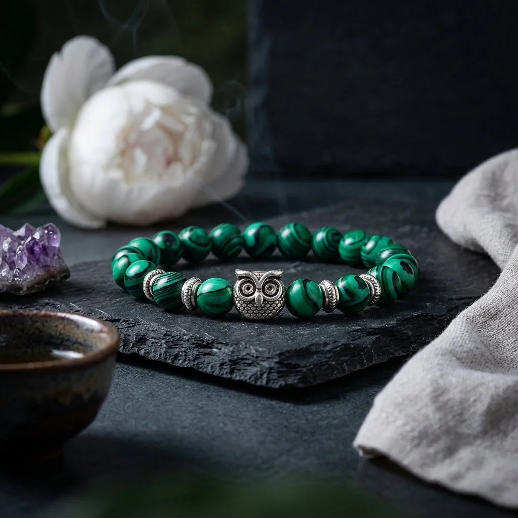 Owl Charm Beads Bracelets With Natural Stones