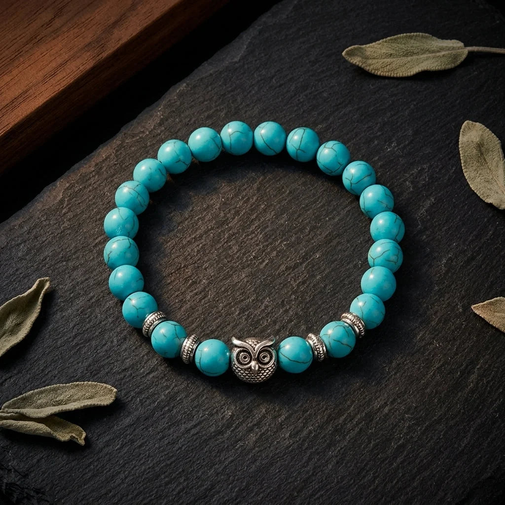 Owl Charm Beads Bracelets With Natural Stones