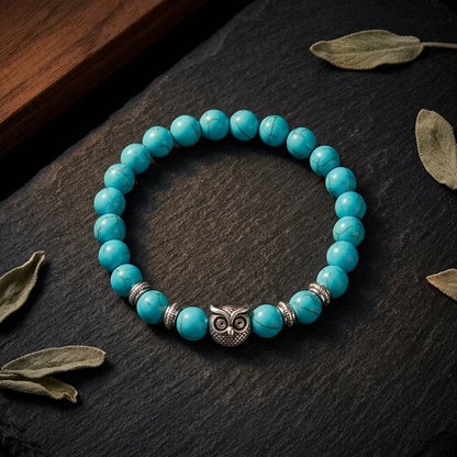 Owl Charm Beads Bracelets With Natural Stones