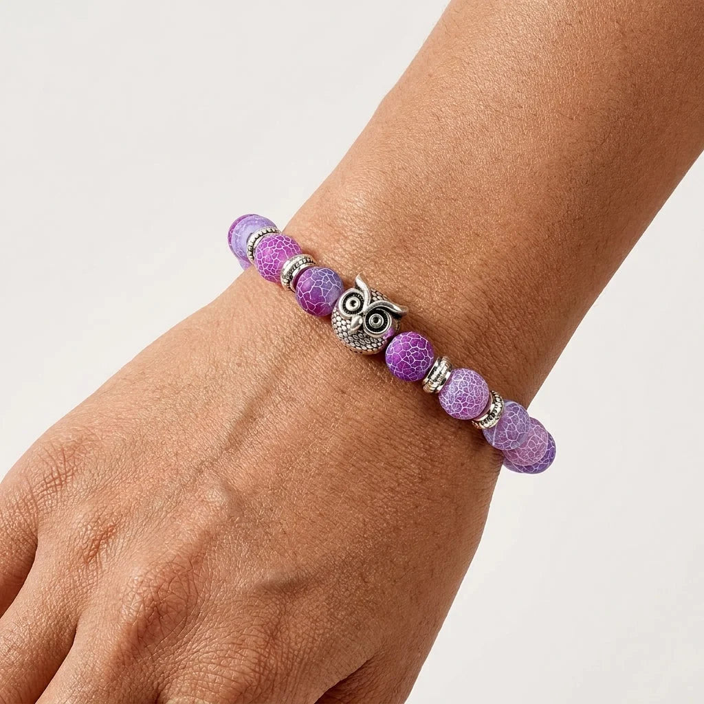 Owl Charm Beads Bracelets With Natural Stones