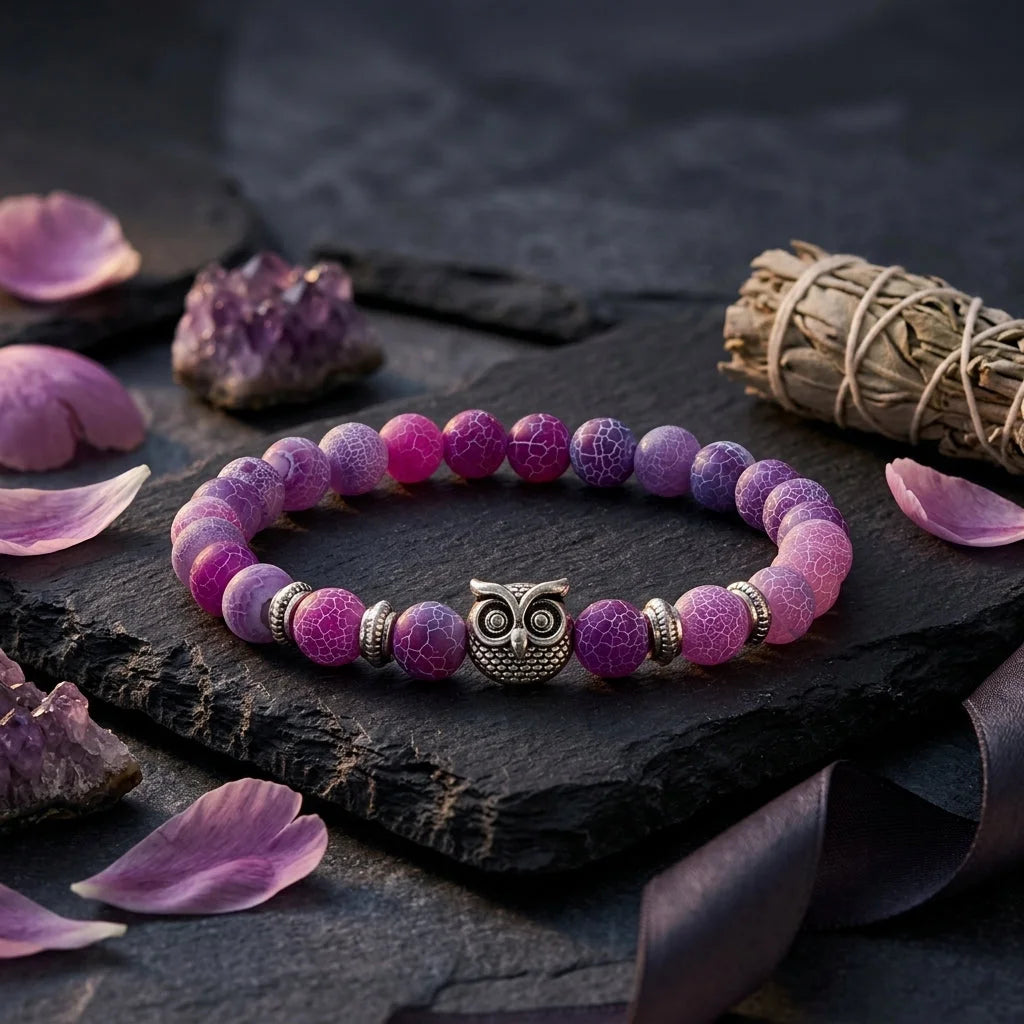 Owl Charm Beads Bracelets With Natural Stones