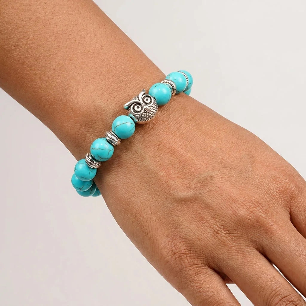 Owl Charm Beads Bracelets With Natural Stones