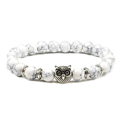 Owl Charm Beads Bracelets With Natural Stones - Black Line Pine
