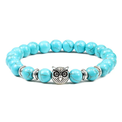 Owl Charm Beads Bracelets With Natural Stones - Electric Blue