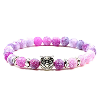 Owl Charm Beads Bracelets With Natural Stones - Purple Weathering