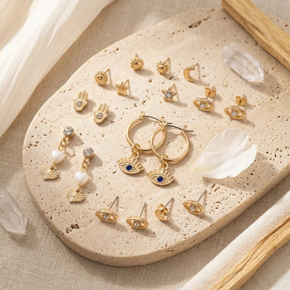 Palm Moon Boho Stud Earrings - Set of 7 Pair