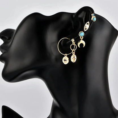 Palm Moon Boho Stud Earrings - Set of 7 Pair