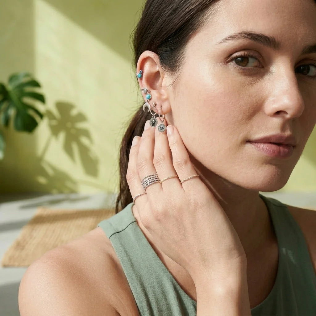 Palm Moon Boho Stud Earrings - Set of 7 Pair