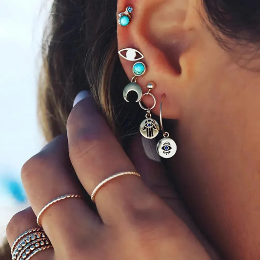 Palm Moon Boho Stud Earrings - Set of 7 Pair