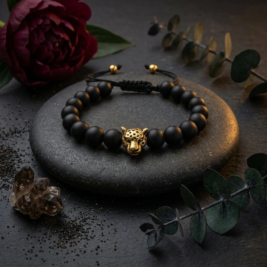 Panther Charm Agate Bead Bracelts Unisex