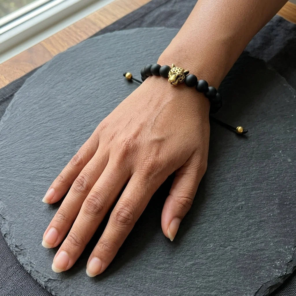 Panther Charm Agate Bead Bracelts Unisex