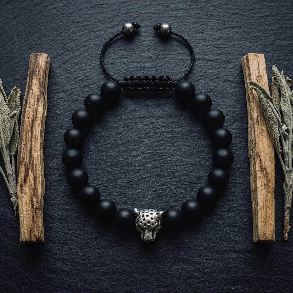 Panther Charm Agate Bead Bracelts Unisex