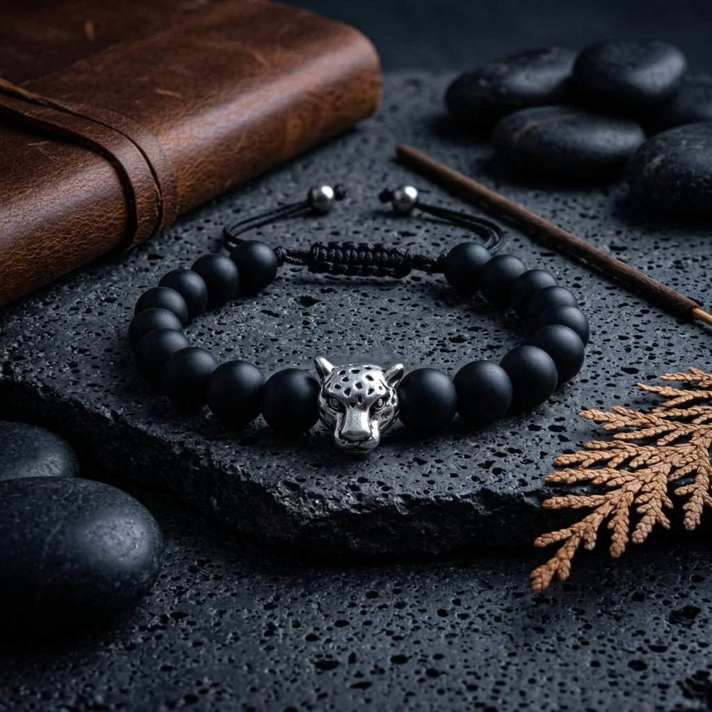 Panther Charm Agate Bead Bracelts Unisex