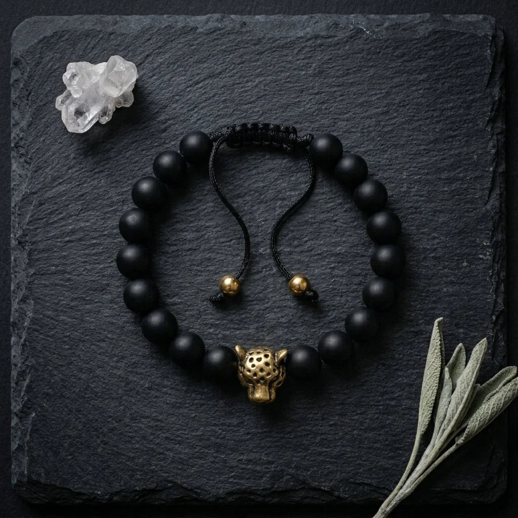Panther Charm Agate Bead Bracelts Unisex