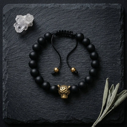 Panther Charm Agate Bead Bracelts Unisex