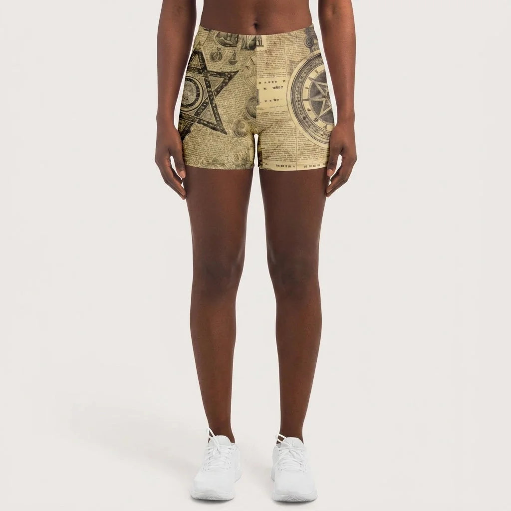 Patterned Yoga Shorts With Celestial Alchemy Design