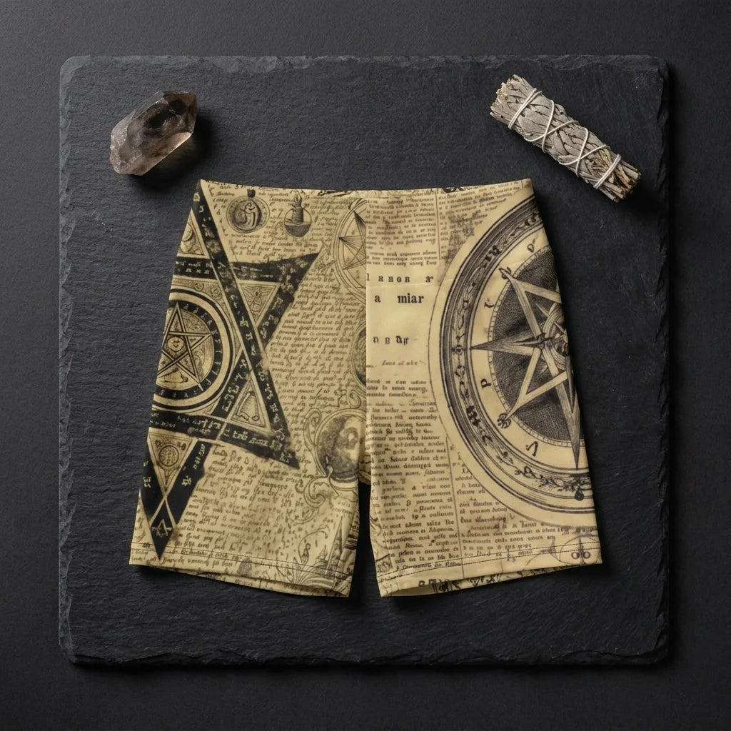 Patterned Yoga Shorts With Celestial Alchemy Design