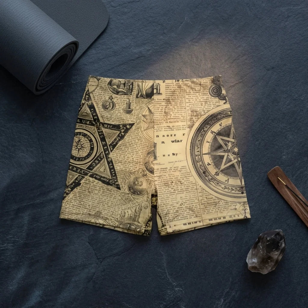 Patterned Yoga Shorts With Celestial Alchemy Design